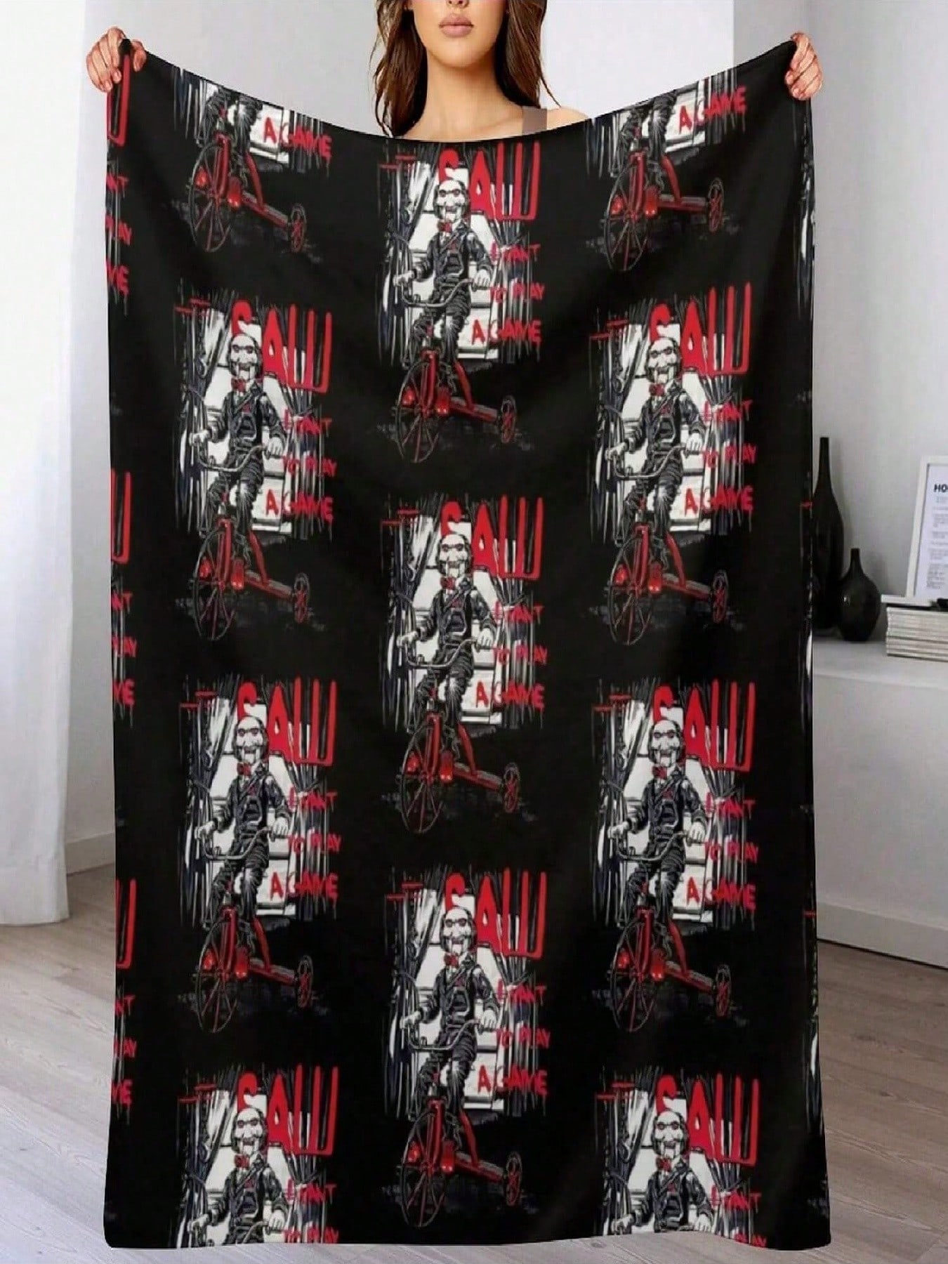 

Vintage Saw Jigsaw Horror Movie Throw Blanket For Sofa Sofas Thins Vintage Blankets 75X95CM сірий колір