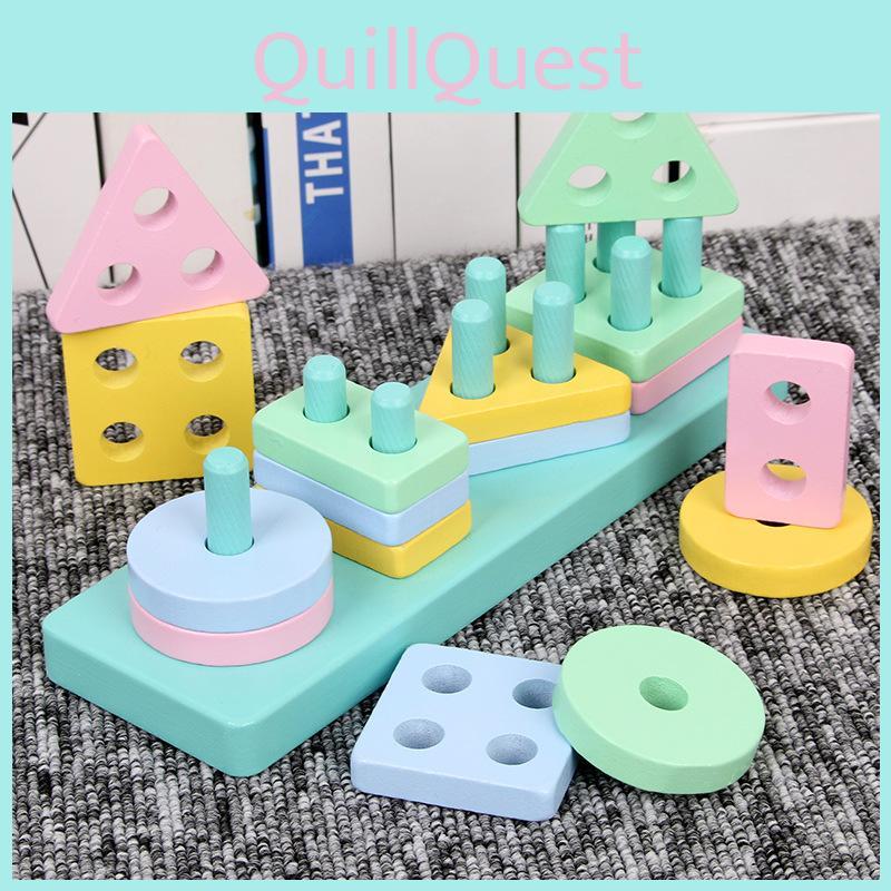 Childrens Wooden Geometric Shape Matching Blocks For Early Education And Brain Development