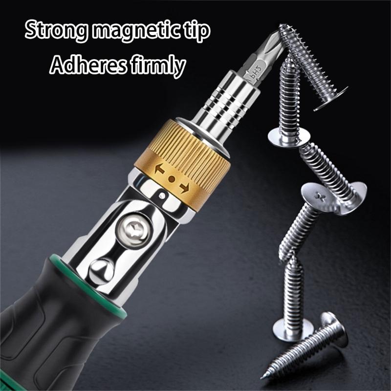 Professional Ratcheting Screwdriver Kit 10 Interchangeable Heads Carbon Steel Construction Ergonomic Grip Design