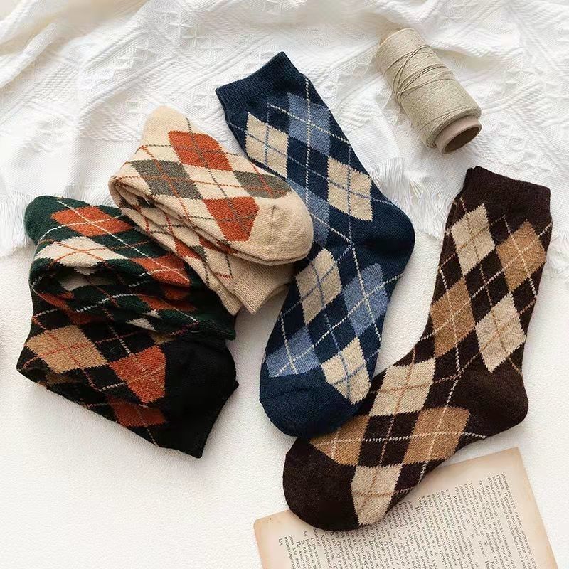 Women's Cotton Socks Fashion Design Plaid Check Harajuku Thicken Warm Socks