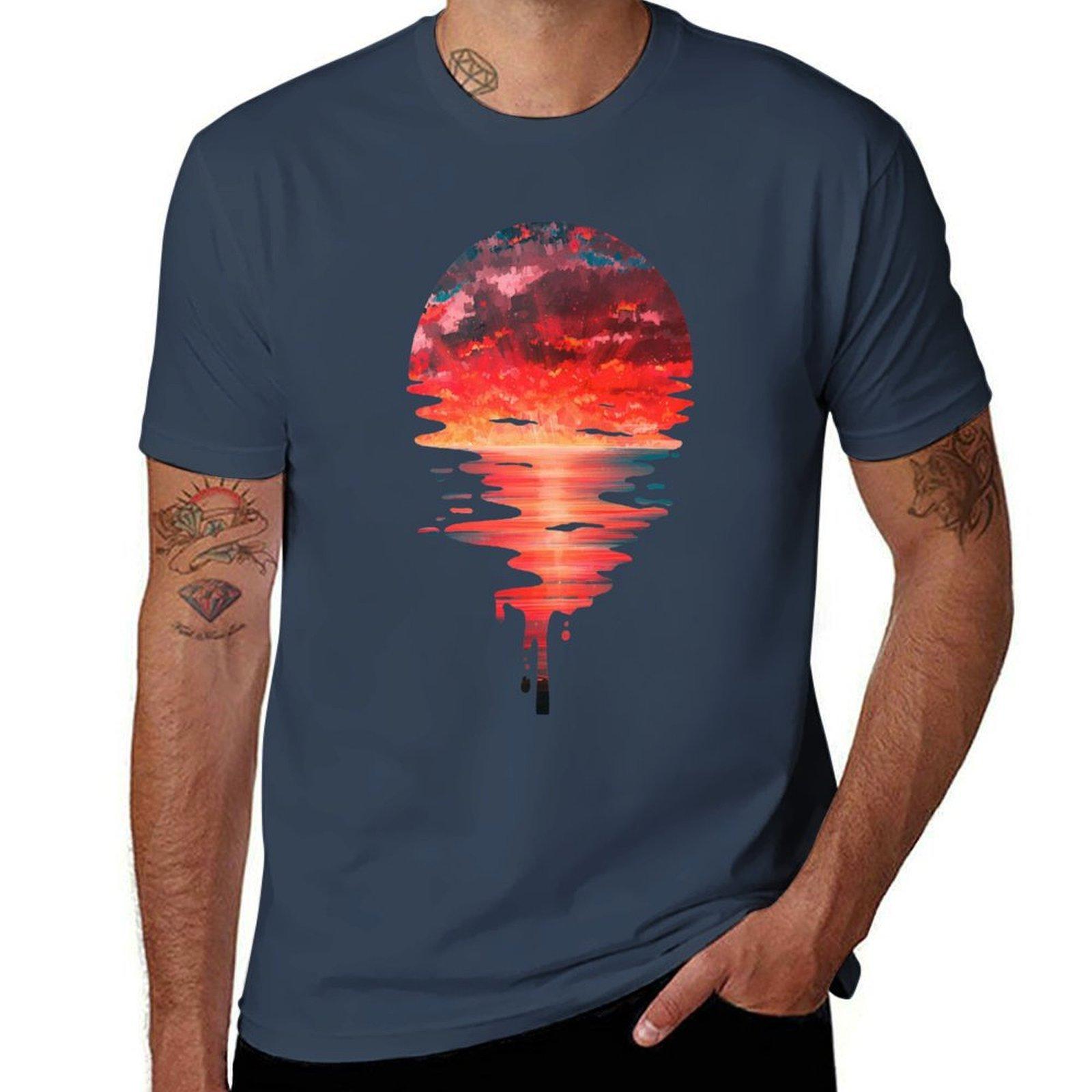 Melted Red Sky Tshirt All Match Basic Short Sleeve Top S