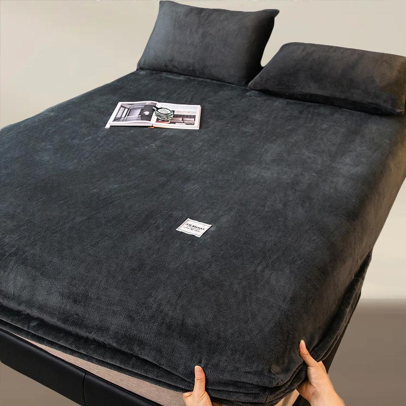Crystal Velvet Bed Sheet, Winter Mattress Cover, 30cm Deep Pocket Bed Sheet, Soft and Skin Friendly Warm Bedding