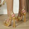 Fashion Summer Gold Super High Heeled Sandals Women 2025 Sexy Open Toe Narrow Strap Chunky Platform Sandals Elegant Banquet Dress Heels