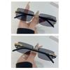 Leopard Decor Rectangular Sunglasses Metal Frame Cut-Edge Rimless Shades UV400 Protection Frameless Eyewear for Women & Men