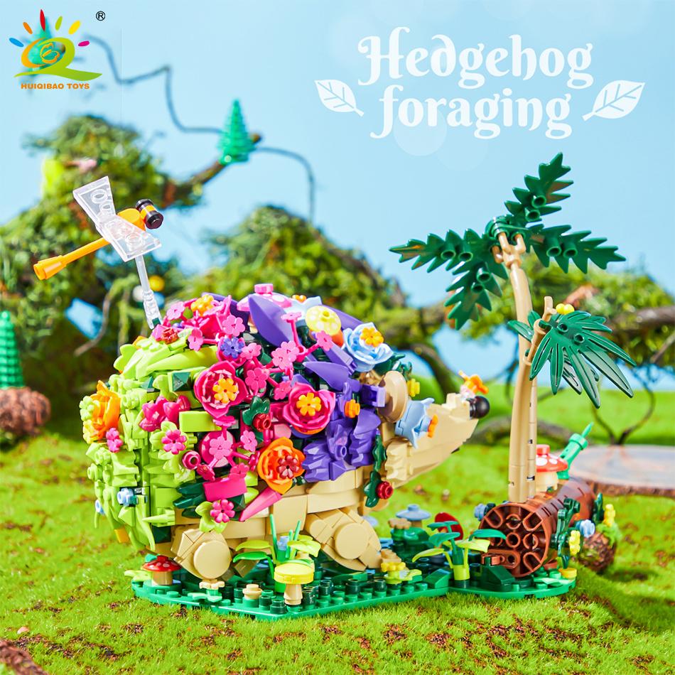 Moc Flower Hedgeho Model Construction Block Fly Bee Animals Decor City Construction Toy Adult Children Desk Home Decoration