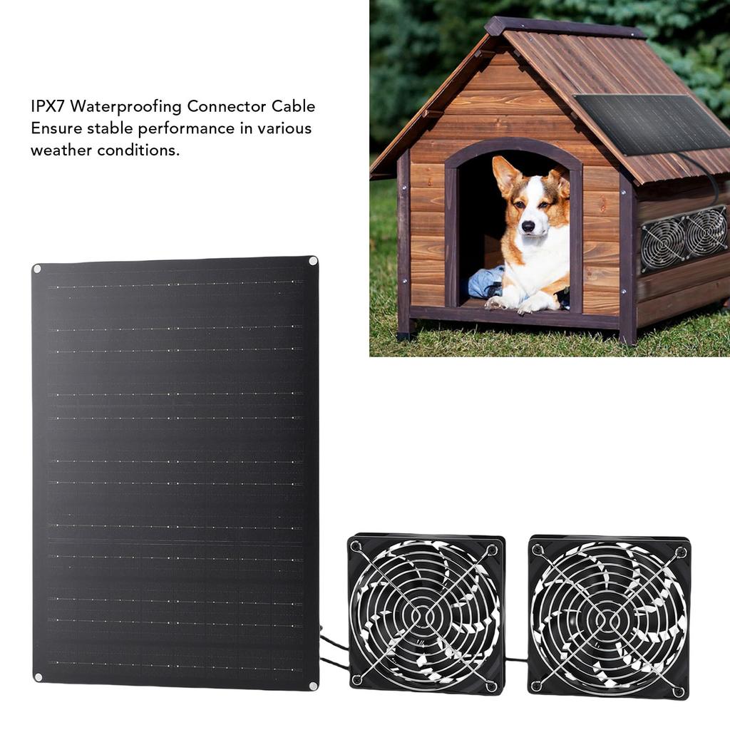 Solar Powered Dual Fan Kit 75W 3000 To 4000RPM IPX7 Waterproofing Solar Exhaust Cooling Ventilation Fan for Pet House