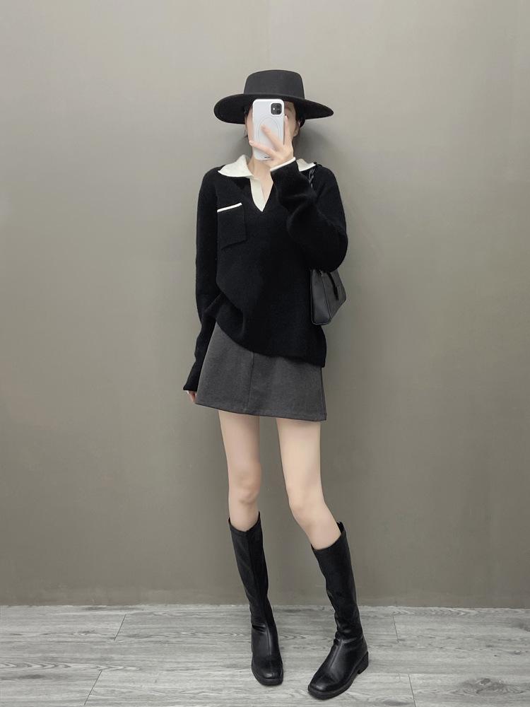 Women's European Style Cloud-Soft Cashmere Sweater, Thick, Loose Fit with Pockets, Perfect for Autumn/Winter