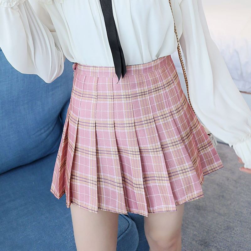 College Style Pleated Skirt For Women With Spliced Fabric And High Waist Fit For Teen Fashion