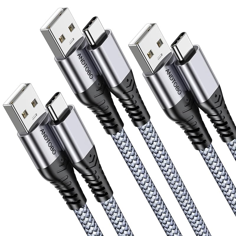 

Кабель USB Type C Кабель USB-A и USB-C [Комплект из 3 шт.] ANDTOBO 3,0 А, быстрая зарядка типа C для iPhone 16/16 Pro/16 Plus/16 Pro Max, 15, Samsung S21 S22 S23 S20 S10