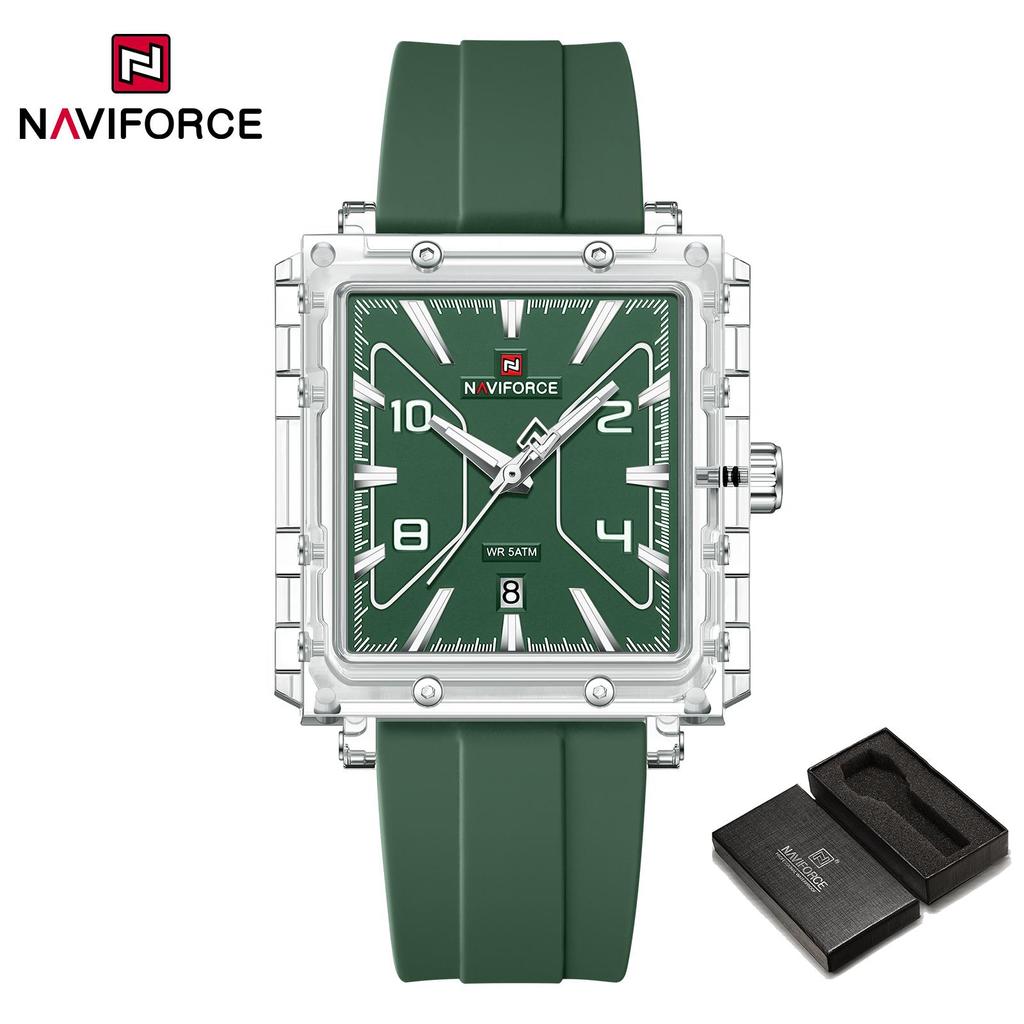 Naviforce Original Men Watch Lightweight Plastic Case Silicone Strap 50m Waterproof Luminous Pointer Square Men Fashion Casual Watch NF6112