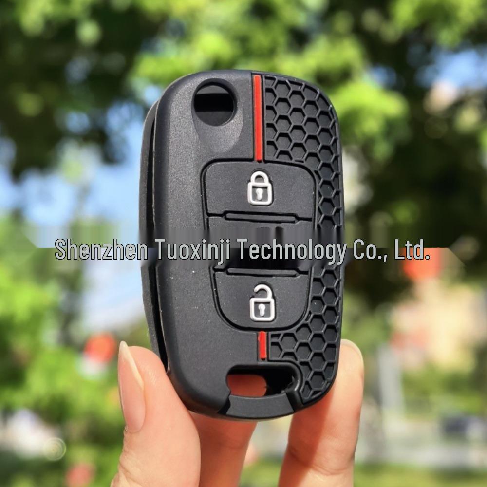 Renault Two-Button Folding Key Cover - Patterned Silicone, Car Interior Accessory