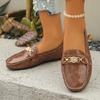 Women's Wide Width Metallic Buckle Flats - Round Toe Comfort Loafers for Spring/Fall, Simple Casual Shoes for Mature Women