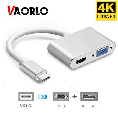 VAORLO USBC zu HDMI 4K 30Hz VGA Hub Adapter USB 3.1 Typ C USB-C zu VGA 1080P HDTV Audio Video Konverter für MacBook Pro