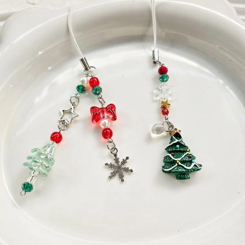 Christmas Tree Pendant Cellphone Straps Acrylic Beaded Keychain Charm Colorful Bead Phone Chain Stylish Mobile Phone Lanyard