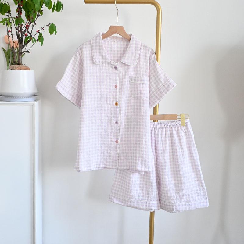 Damski letni zestaw piżamowy z czystej bawełny - Słodki, Przewiewny, Krótki rękaw i Szorty