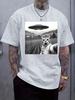 Casual UFO Graphic T-shirt - Black Short Sleeve Crewneck with Unique Alien Invasion Print