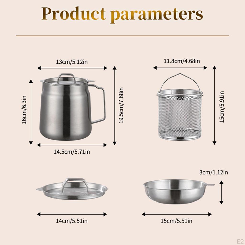Deep Fryer Pot Stainless Steel Oil Strainer with Filter Party Kitchenware for Stoves