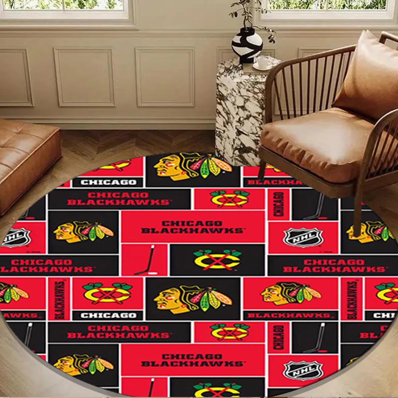 Chicago Hockey Round Rug for Livingroom,Bedroom, Palyroom, Chair Rug, Area rug, Circle Carpet, Large Size Decor Fan Christmas gift