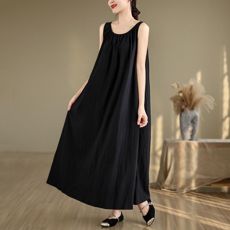 Summer New Wear Free Series Slack Lazy Skirt Minimalist Sleeveless Medium and Long Dress Women