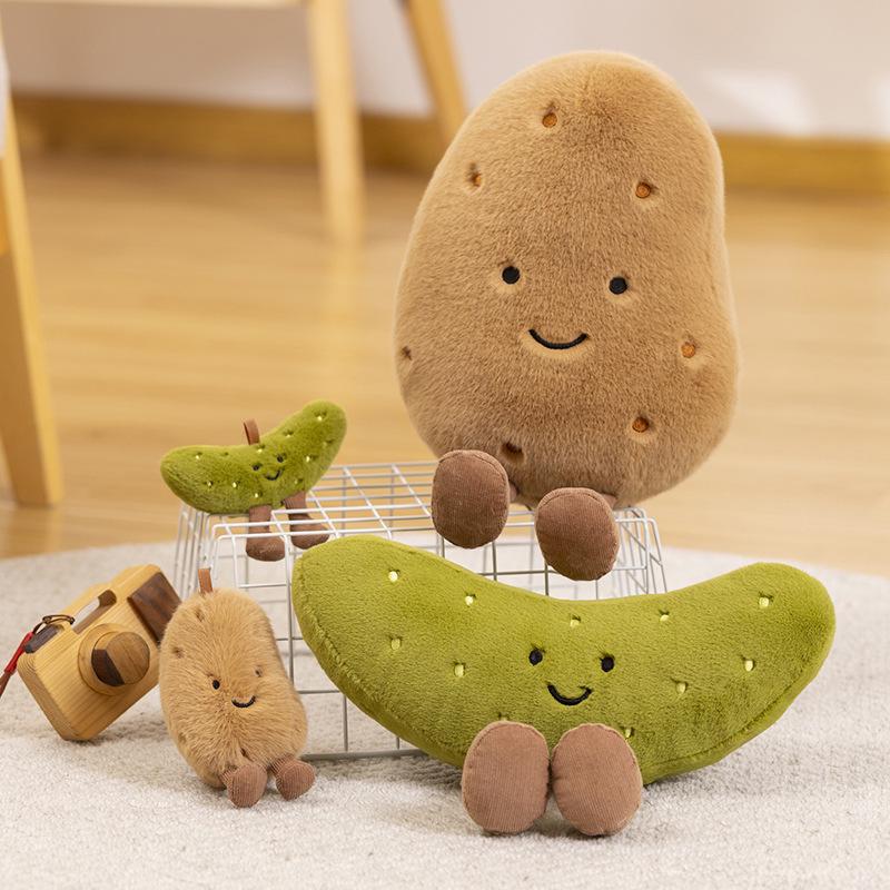 Quirky Potato & Cucumber Plush Toy - Small Size Claw Machine Doll & Photo Prop