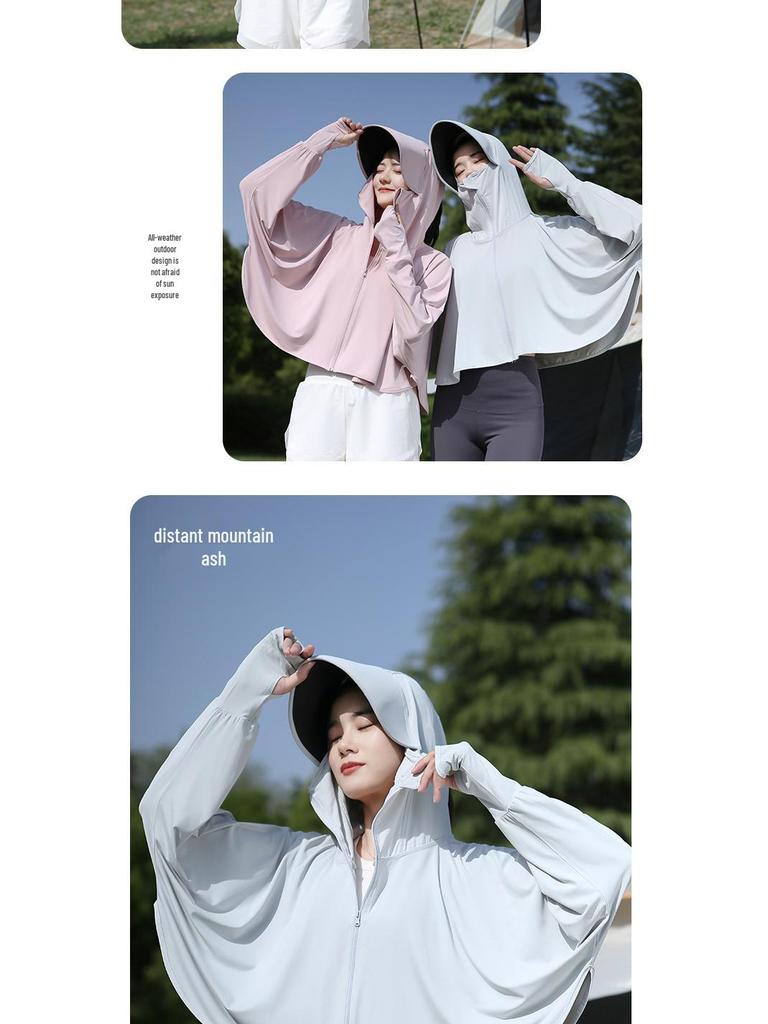 UPF50+ Anti-UV Black Sun Protection Shawl for Women, Breathable Ice Silk, Cooling Loose Fit.