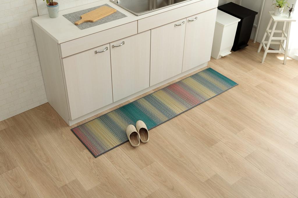IKEHIKO Igusa Kitchen 43 x Natural Antibacterial and Made in Casual Style Mat, Rectangular, F-Zigue Gray, Approx. 120cm, Gradient, Deodorizing, Japan,