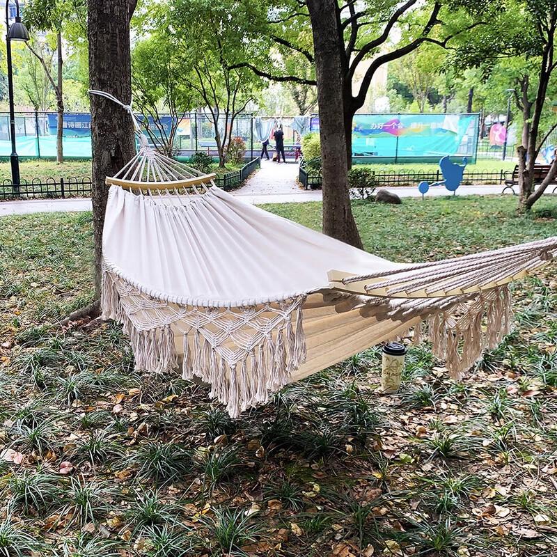 Outdoor Anti-Roll Canvas Tassel Hammock Chair