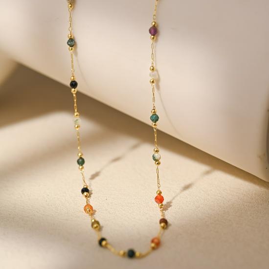 Japanese Retro Colorful Natural Stone Delicate Necklace for Women