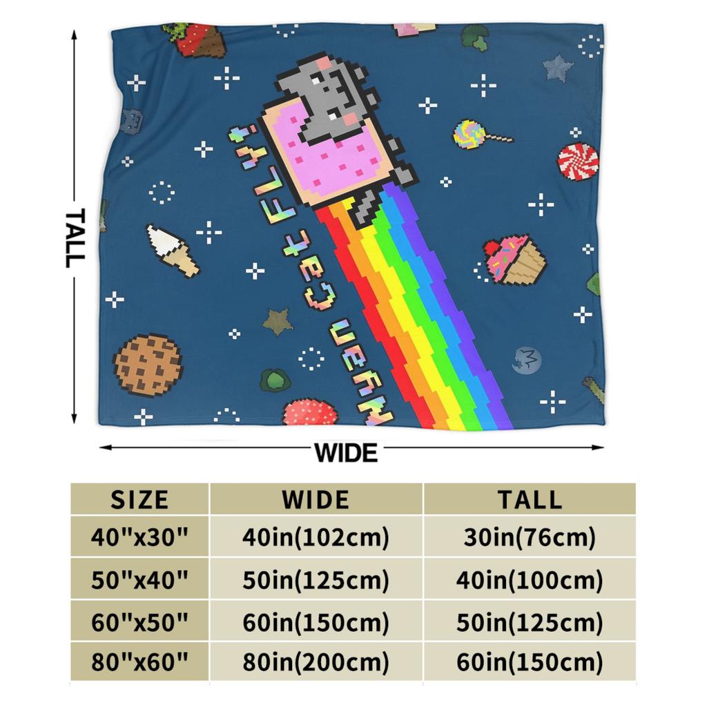 Katze Regenbogen Pixel Welt Nyans Decken Fleece Frühling Herbst Atmungsaktiv Super Warm Überwurfdecken für Bettwäsche Sofa Teppich Stück