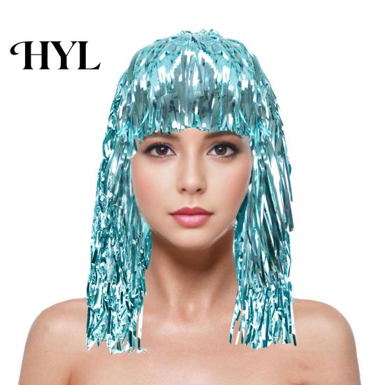 Party Accessory Foil Tinsel Wigs for Adults Fancy Dress Shiny Wig Glow Metallic Masquerade Disco Hat Photo Booth Prop Cosplay Supplies Long-Lasting