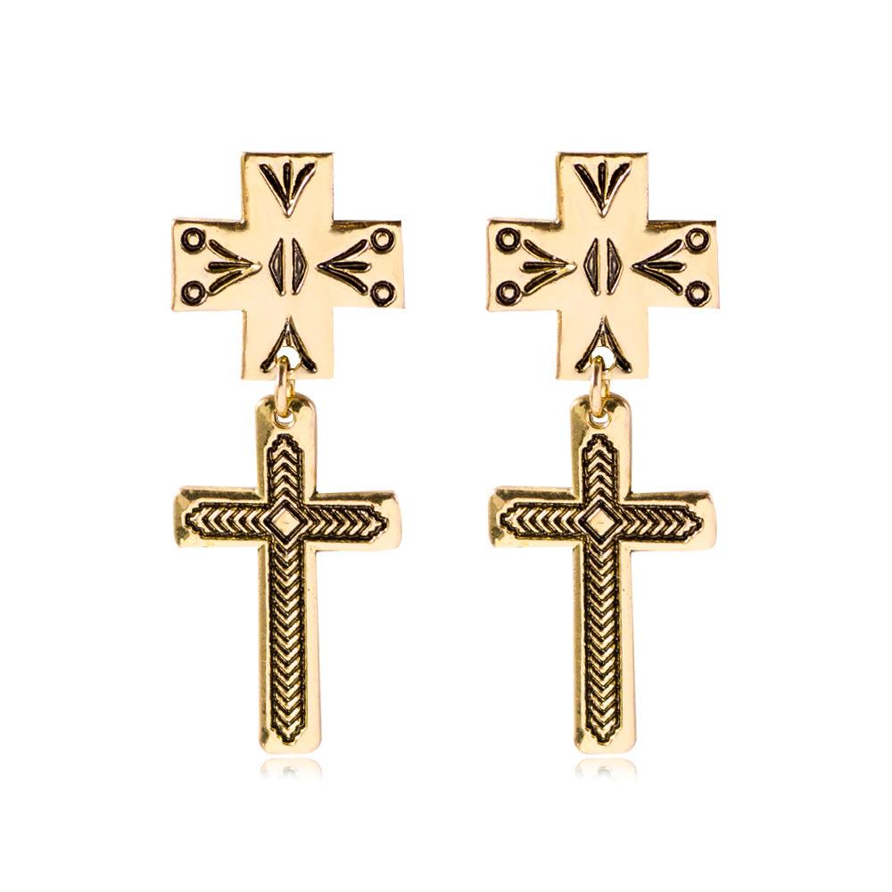 

Alloy Cross Chic Earrings For Women Elegant Vintage Dangle Jewelry Accessories