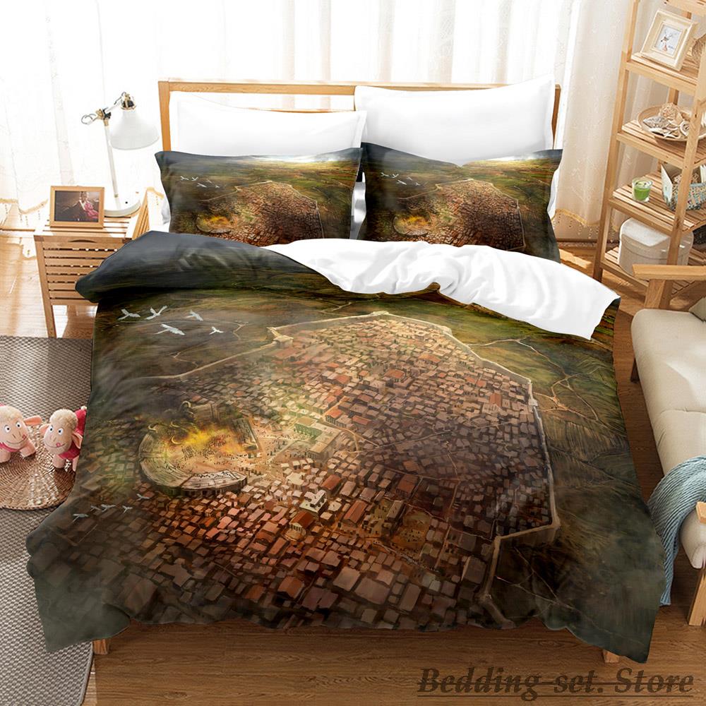 

Cool Fantasy City Bedding Set Single Twin Full Queen King Size Bed Set Aldult Kid Bedroom Duvetcover Sets Anime Bed Letti EU Single(135*200cm)3pcs