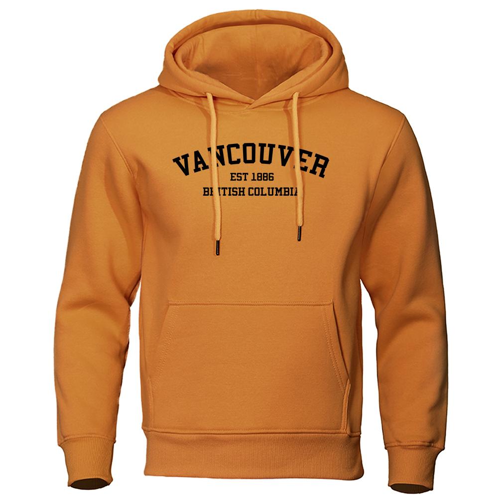 Vancouver Est 1886 British Columbia White Letters Men Hoodies Crewneck Hoody O-Neck Clothing Harajuku Casual Mens Sweatshirt