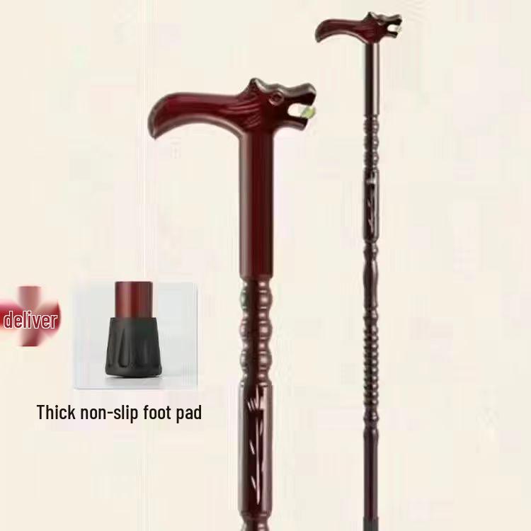 Elderly Dragon Head Solid Wood Walking Cane - Non-Slip, Lightweight, One-Piece Bamboo Hiking Stick