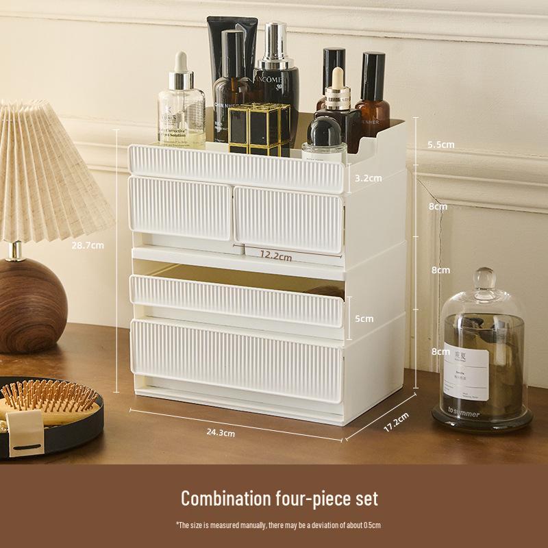 Stackable Multi-Layer Cosmetic Storage Box: High-End Skincare & Lipstick Organizer with Desktop Drawers