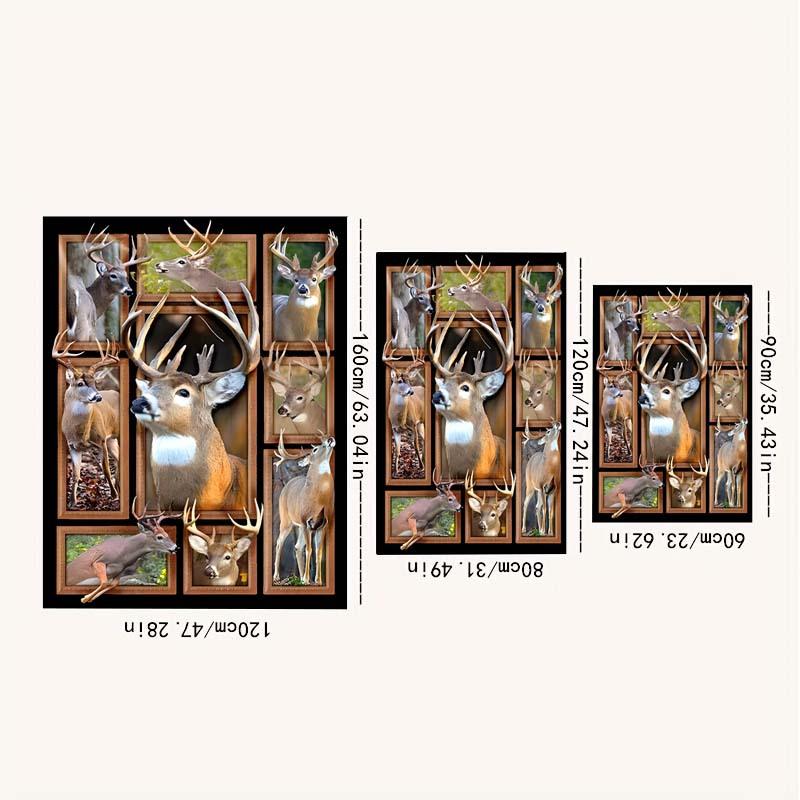 Deer Collage Area Rug for Living Room Decor  Wildlife Art Carpet with Nature Theme,Soft  Durable Floor Mat Skid Resistant Carpet