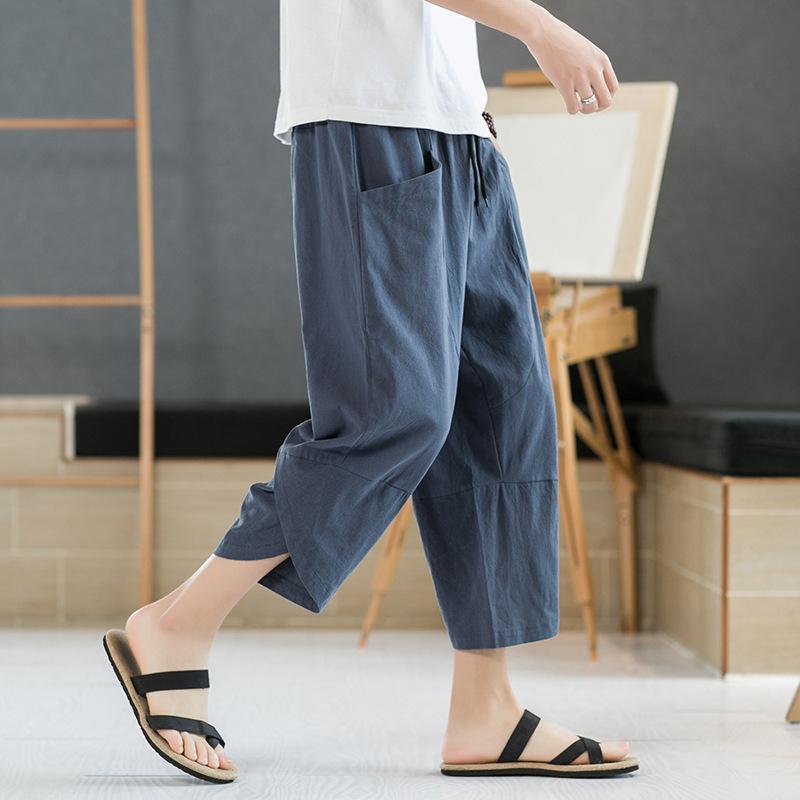 Pantaloni Capri in Cotone e Lino Pantaloni Estivi Sottili in Lino Pantaloni Casual da Spiaggia Pantaloni Corti da Uomo
