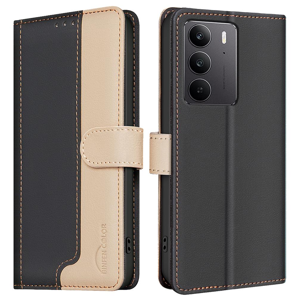 

BINFEN COLOR BF33 for Realme C75 Leather Case Splicing Color RFID Blocking Black