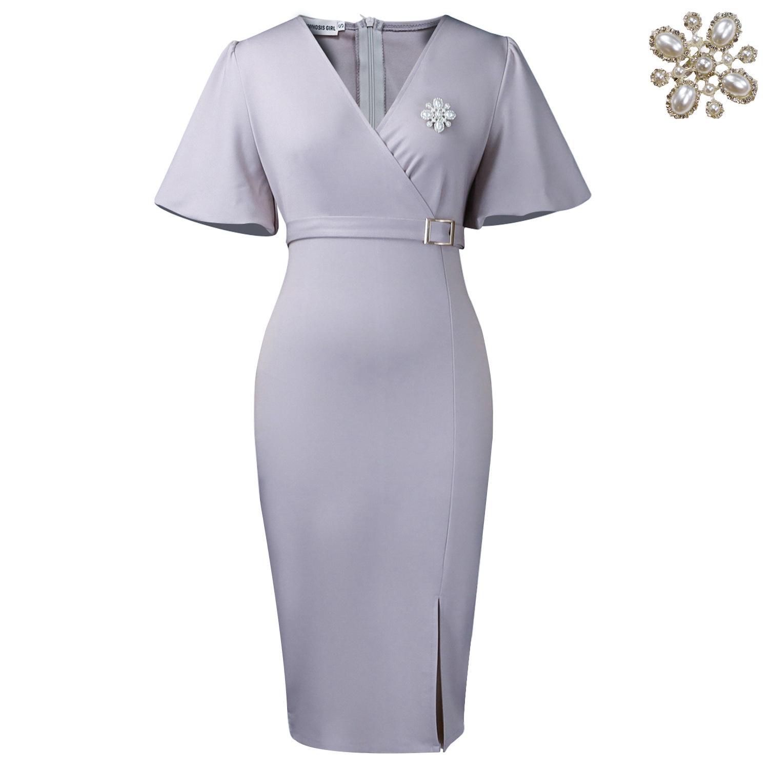 C8633 African foreign trade women s clothing Amazon lantern sleeves summer V-neck fashion hip-wrapped Tongle split fork European and American dress S