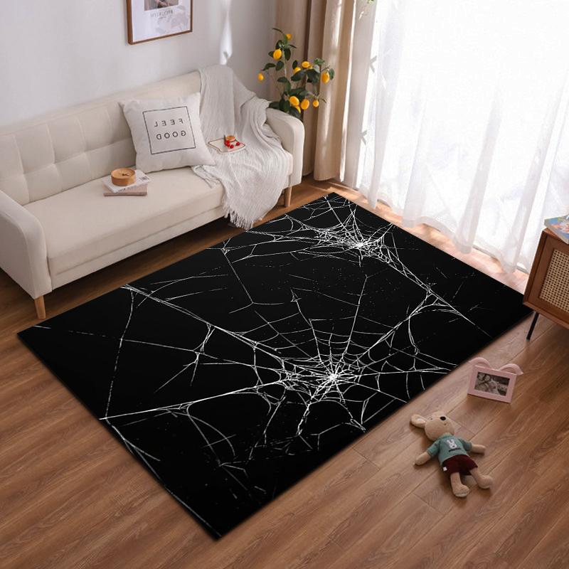 Black Carpet with White Spider Web Design, Halloween Style Decor Suitable for use as an anti-slip for living room bedroom sofas
