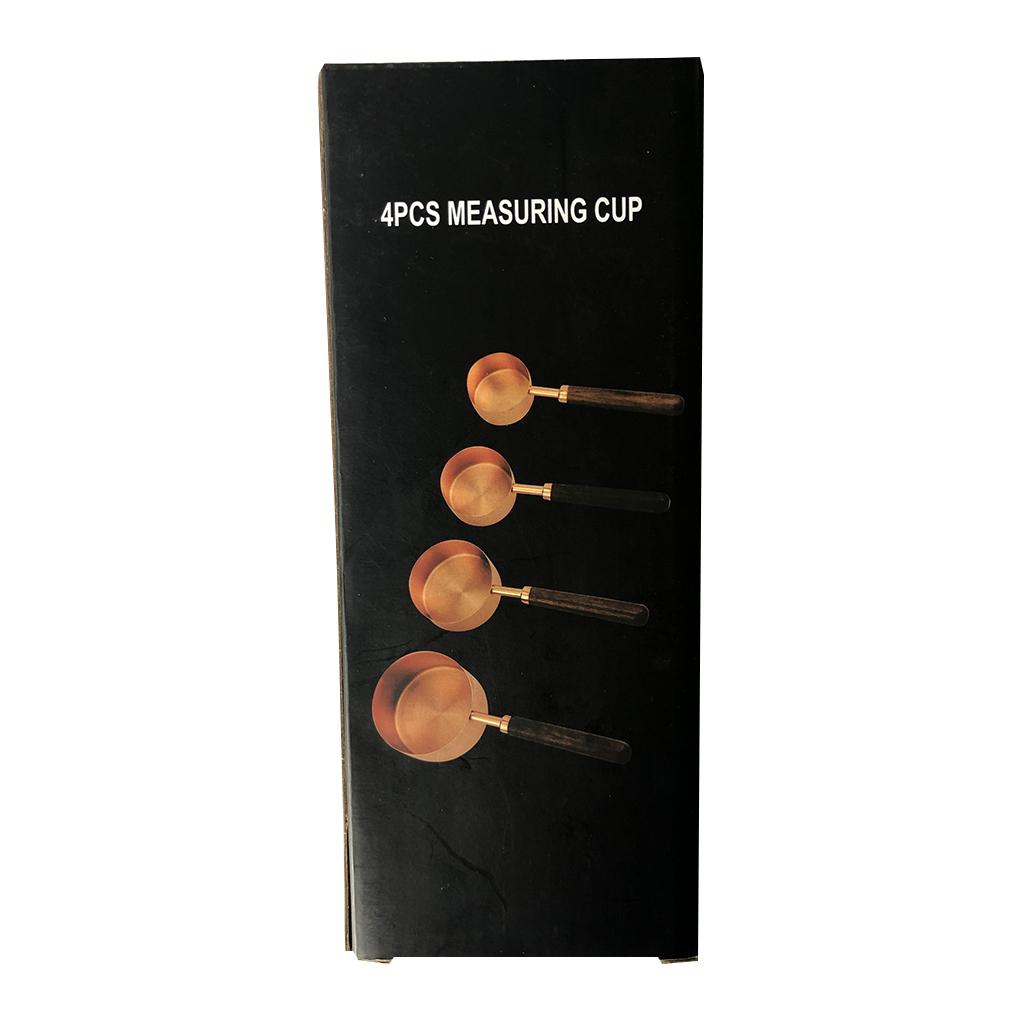 4pcs Liquid Ingredients Measuring Spoons Cups Walnut Handle Portable Bartending Gadgets