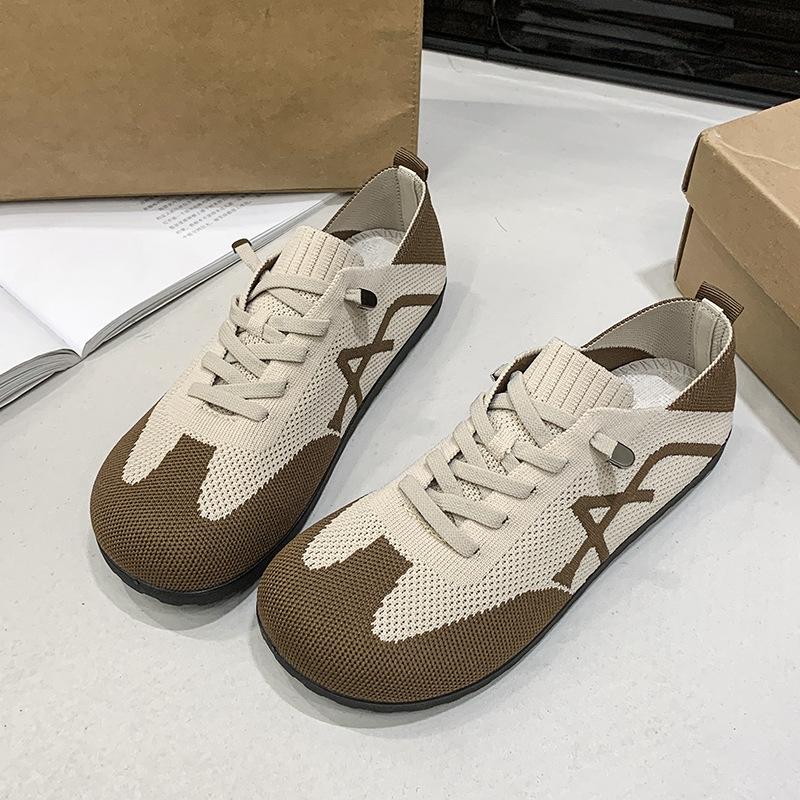 Shoes Women's Spring New Mesh Shoes Casual Breathable Forrest Gump Shoes One Pedal Retro Versatile Lace-up German Training Shoes