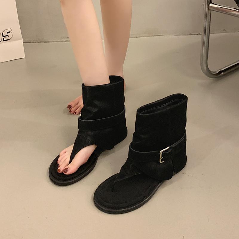 Fashion toe cool boots cover boots summer 2025 new soft leather fashion round head personalized round head Roman sandals