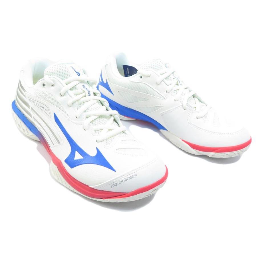 Mizuno Wave Claw 2 Cushioning, Wear Resistant Low top Badminton Shoes Unisex White Blue 71GA211010