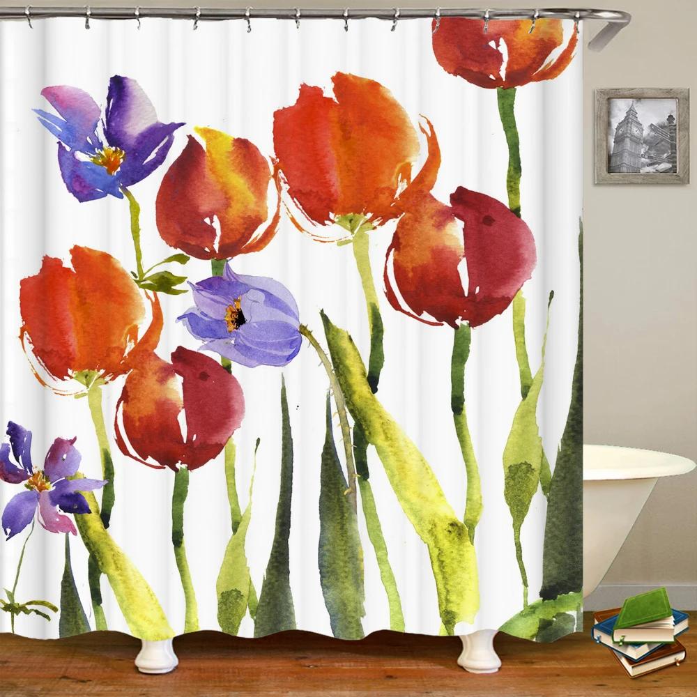 Retro European Shower Curtain ,Flowers Printed Bath Curtain Polyester Fabric Western Style Home Bath Decor Curtains With Hooks