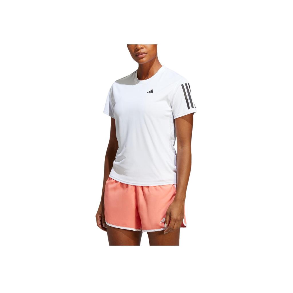 Adidas Own The Run Striped Logo Print Round Neck Short Sleeve Tee Women Tops White IC5189
