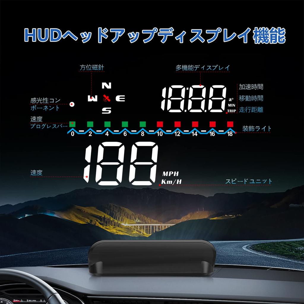 wiiyii Car GPS Display Speed and Windshield Car with Reminder Suitable for All Cars HUD, Speedometer, Time, Gauge, Function,