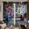 2Pcs Gym Curtain Panels - Graffiti Weightlifting Decor Window Drapes, Light Filtering Privacy Sheer Panels For Home Gym