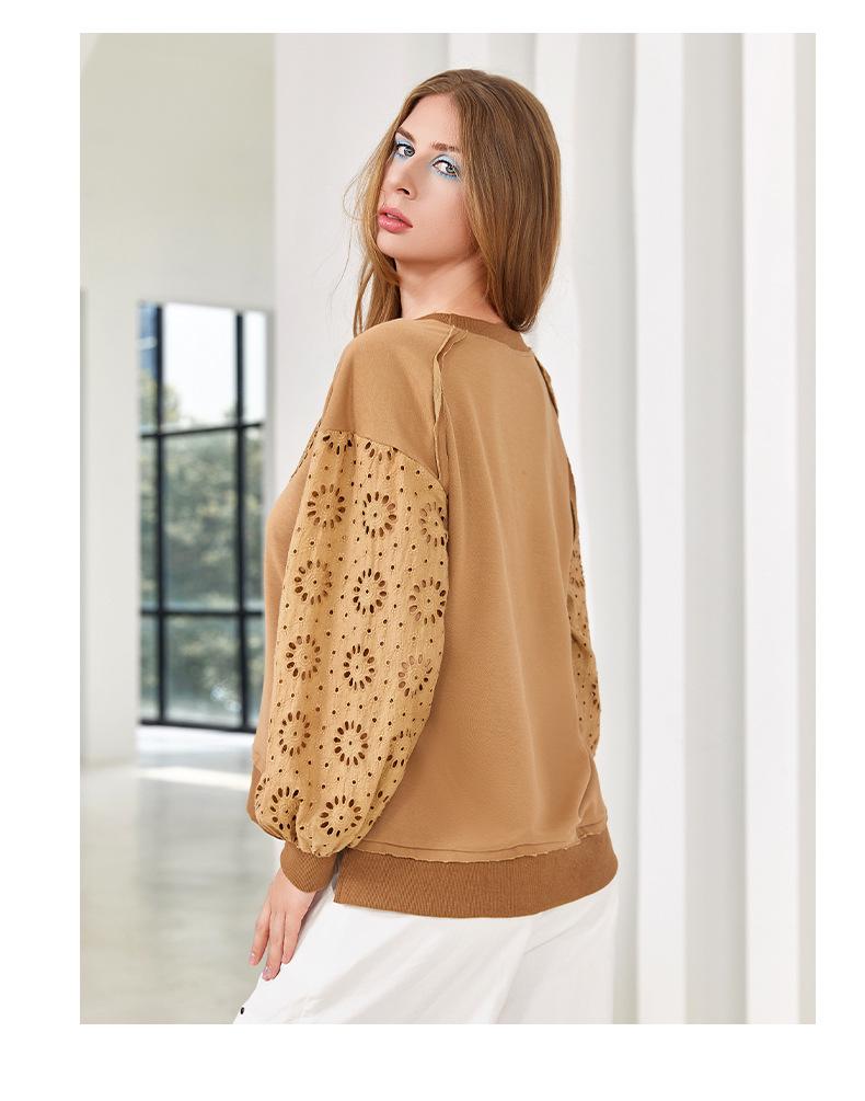 Solid Color Crochet Patchwork Long Sleeve Hoodie