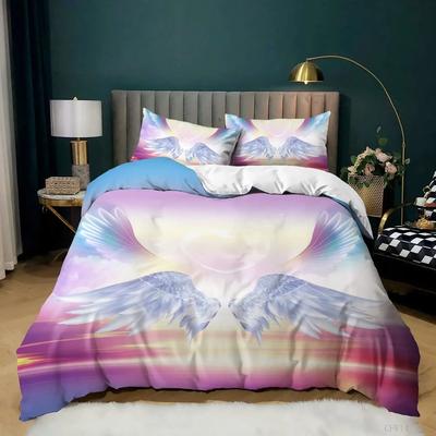 Angel Wings Bedding Set King/Queen Size,Angel Fairy Tale Theme Beautiful Colorful Feather Polyester Duvet Cover for Teens Adults